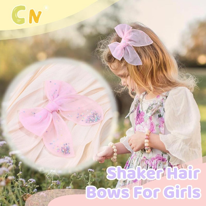 C.N. 6 PCS Tulle Hair Bows for Girls, Toddler Bows with Glitter Star Alligator, Colorful Hair Barrettes Wedding Hair Accessories for Baby Girls Infants Toddler Teens Party (Type B) - Image 4